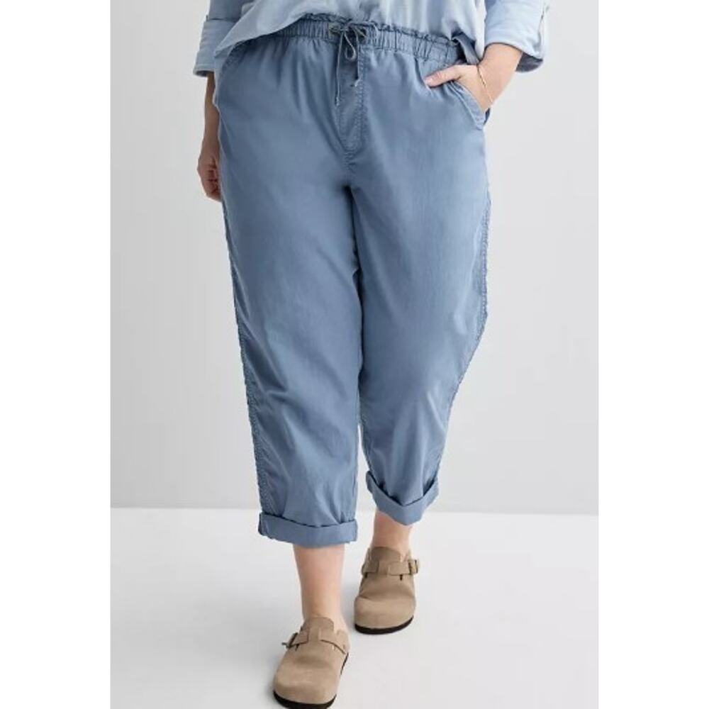 Sonoma Womens Plus 3X Easy Paper Bag Waist Mid Rise Cuffed Capri Gear Blue NWT